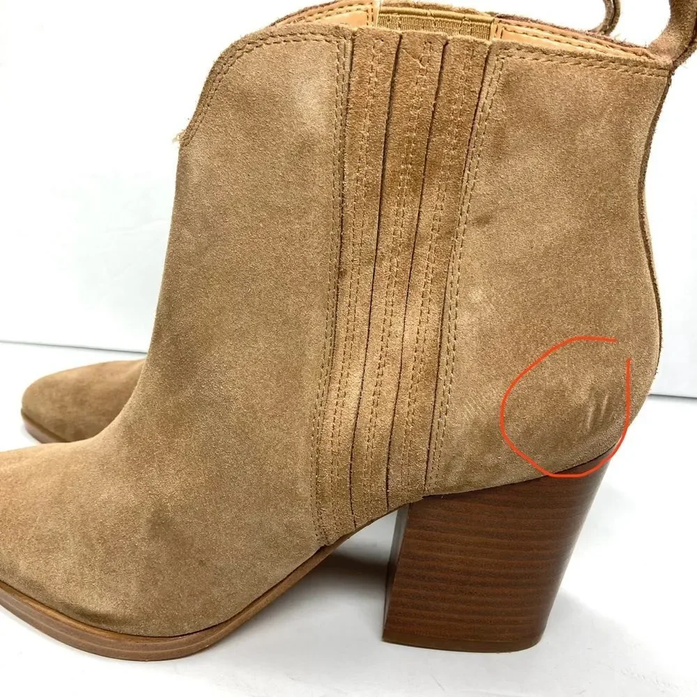 Marc Fisher Maree Suede Booties 9 Tan Ankle Western Block Heel Boots
